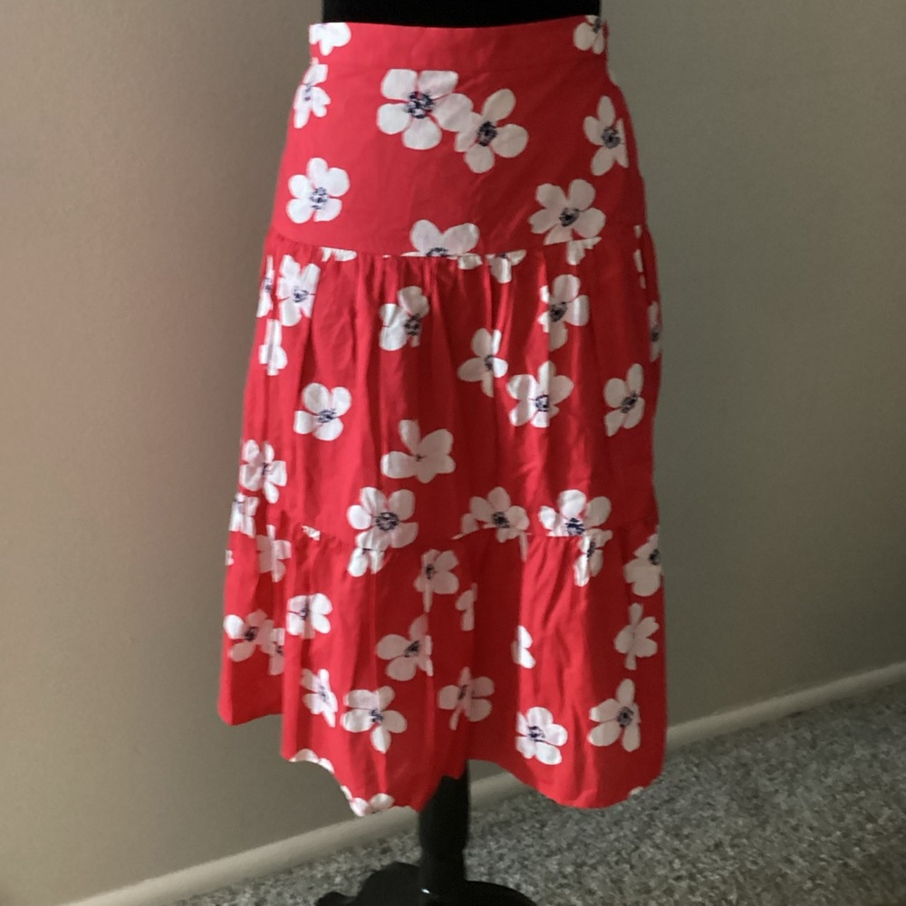 J. Crew Floral Red Midi Skirt